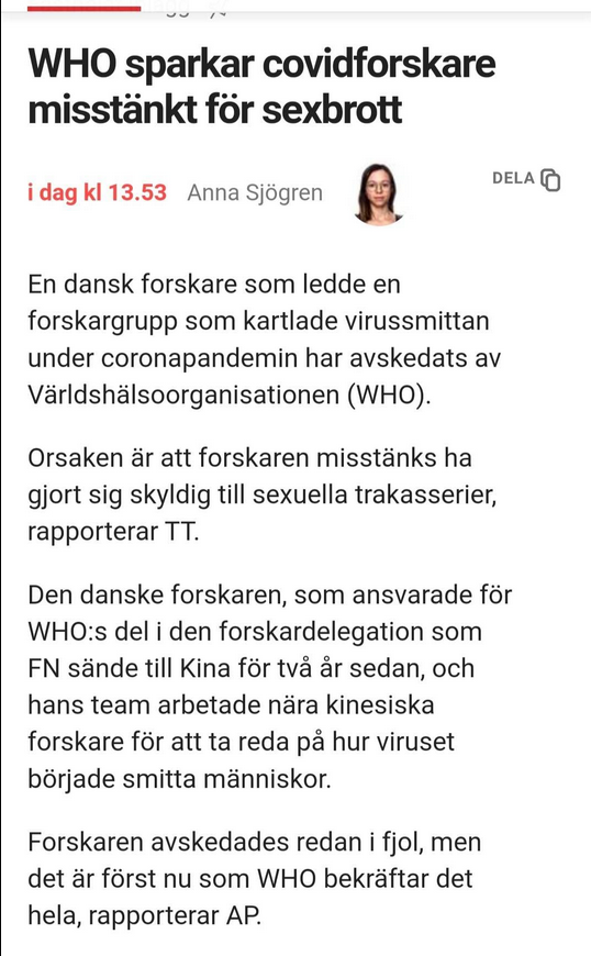 Sexbrottsmisstänkt Covidforskare Sparkad Från WHO