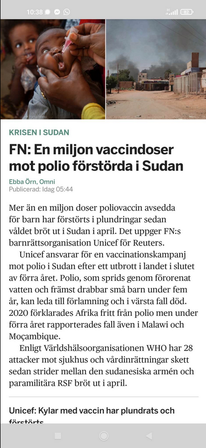 Förstörda Poliovaccindoser I Sudan