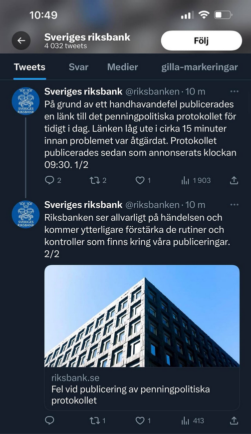 Handhavandefel Gav Tidig Riksbankspublicering