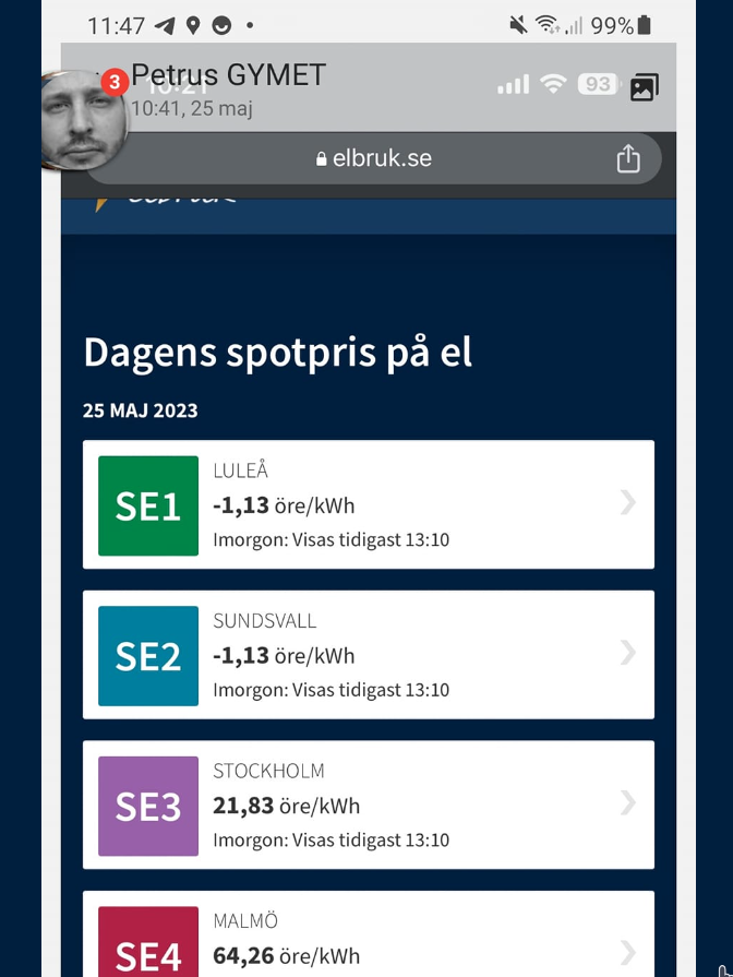 Dagens spotpris på el