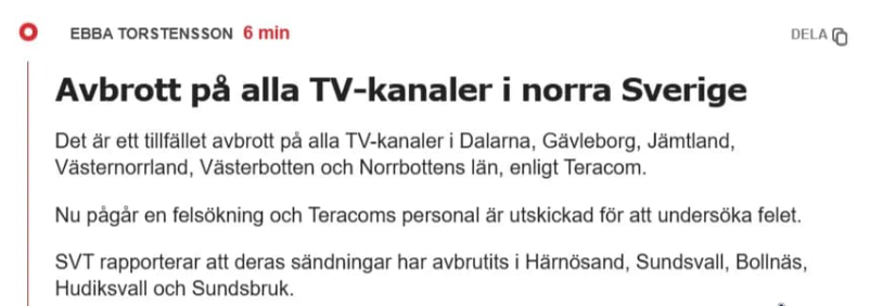 TV-avbrott i Norra Sverige