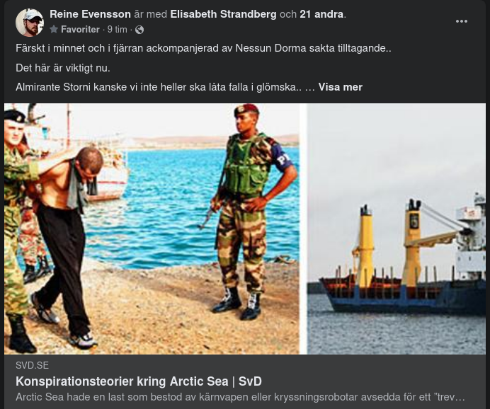 M/S Artic Sea & Konspirationsteorier I SvD