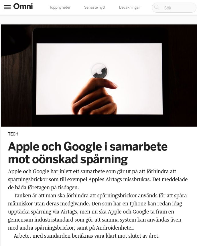 Oönskad Spårningssamarbetande Apple & Google