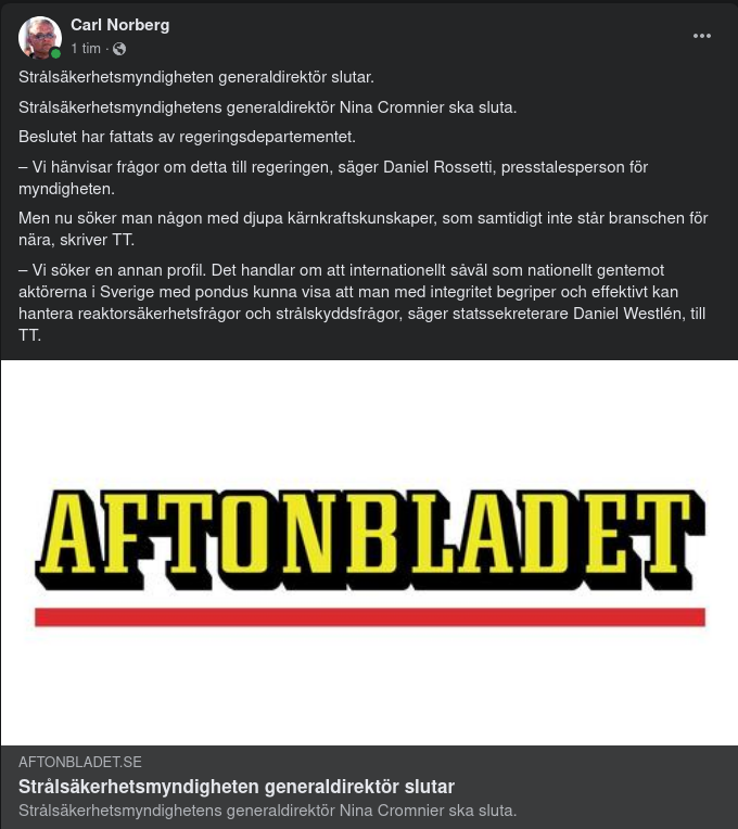 Strålsäkerhetsmyndighetens GD Slutar