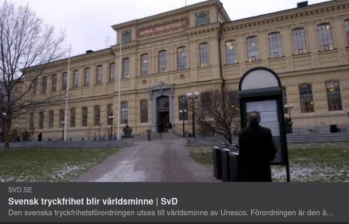 Svensk Tryckfrihet Blir Världsminne