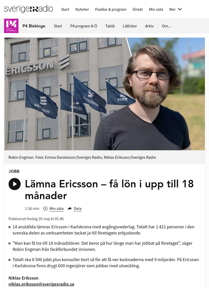 Ericsson, Avgångsvederlag & Karlskrona