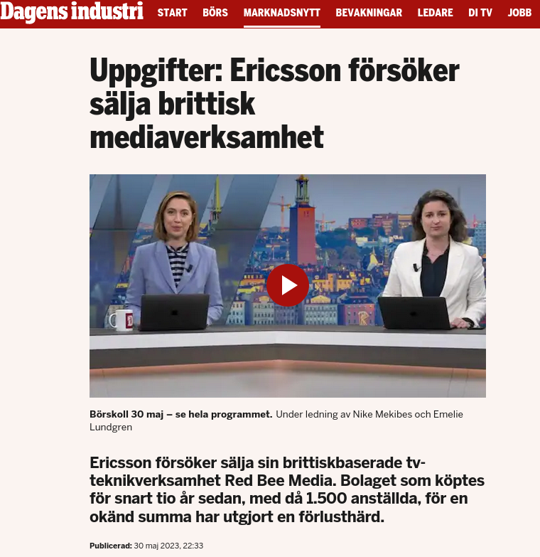Ericsson Försöker Sälja Red Bee Media