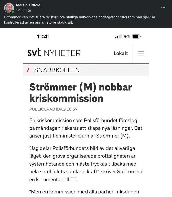 Kriskommissonsförslagsnobbande Justitieminister