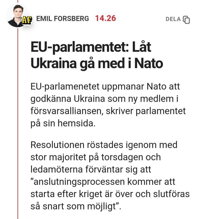 EU-Parlamentet Vill Ha Ukraina I Nato