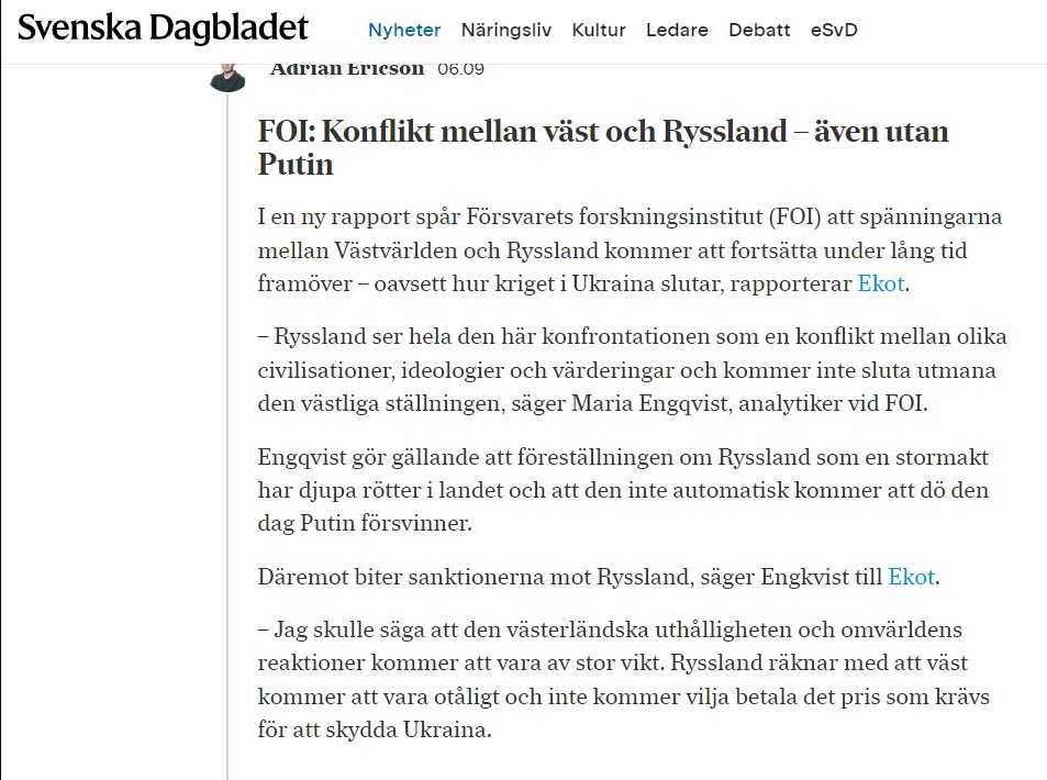 FOI: Rysskonflikt Även Utan Putin