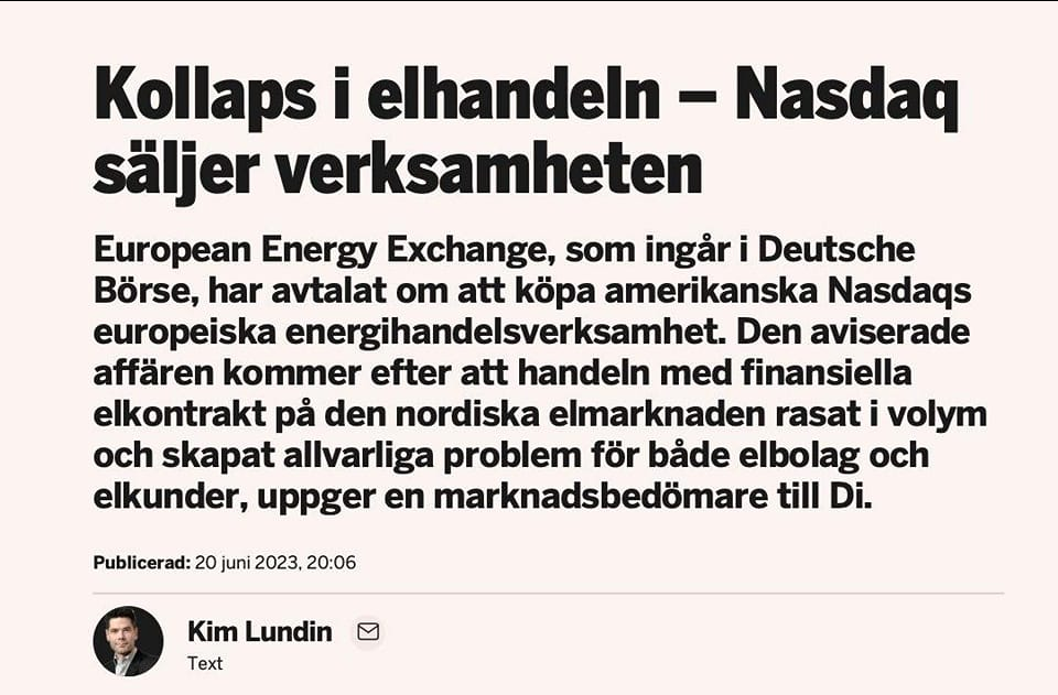Nasdaq Säljer Energihandelsverksamhet
