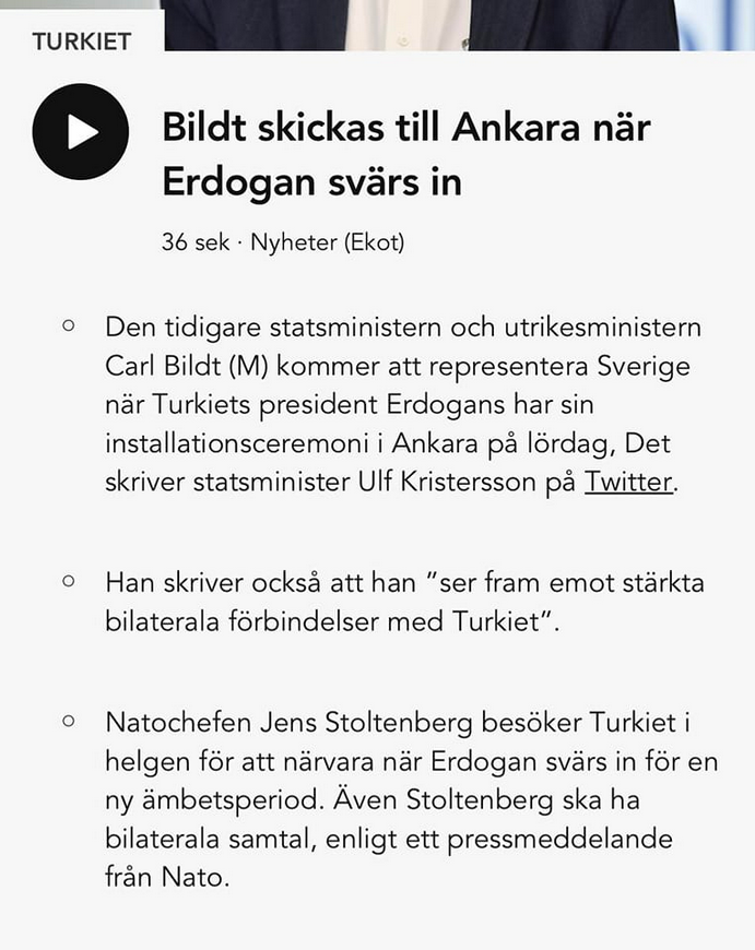 Bildt Till Erdoğans Installationsceremoni