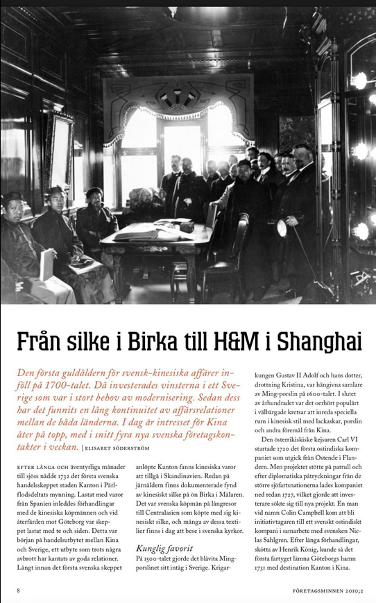 Svensk-Kinesiska Affärer Sedan Länge