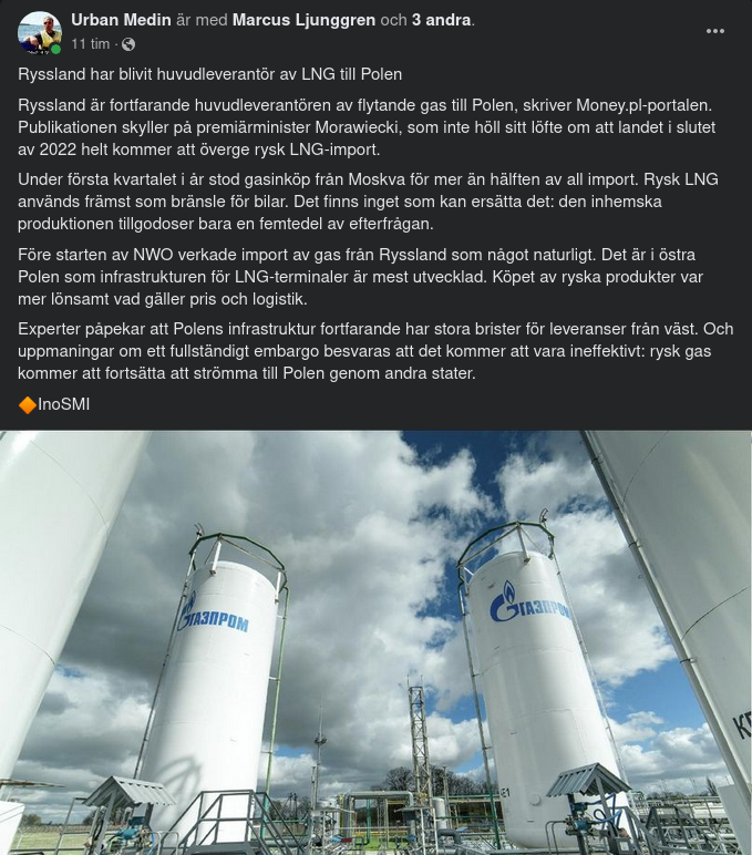 Ryssland Huvudleverantör Av LNG Till Polen