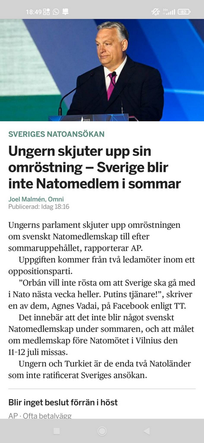 Ungern Skjuter Upp Omröstning Om Svenskt Nato-Medlemskap