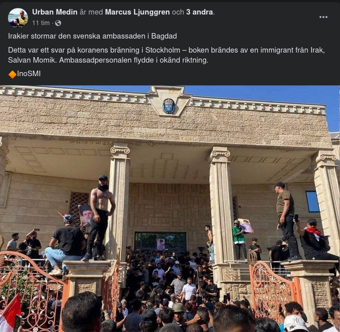 Koranbränningsstormad Svensk Ambassad I Bagdad