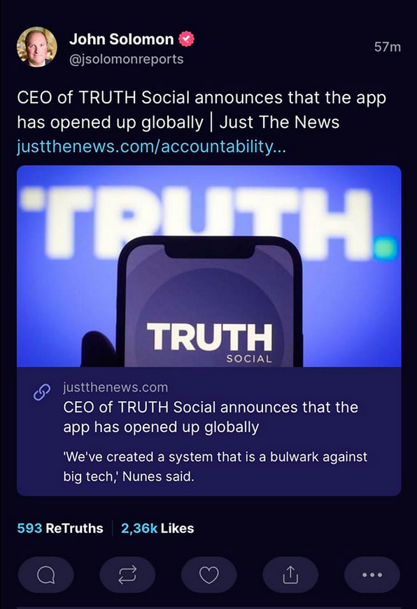 TRUTH Social Globalt Tillgängligt