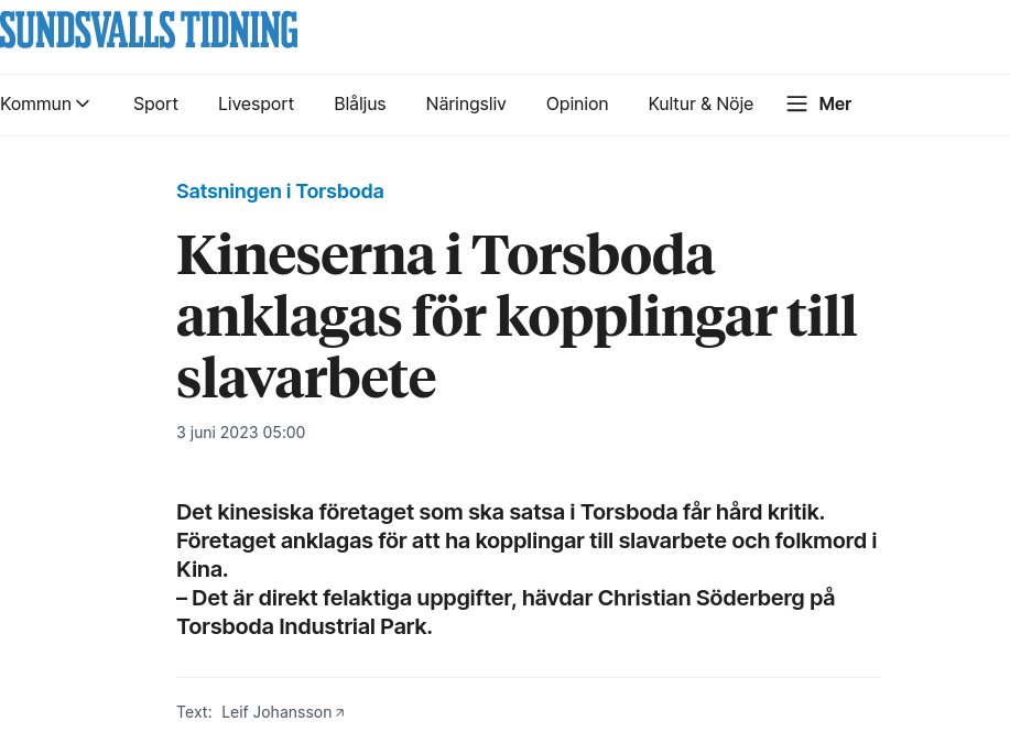 Kinesiskt Slav & Folkmordsföretag I Torsboda