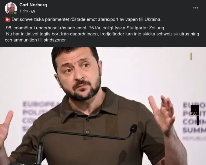 Inget Schweiziskt Till Ukraina Från Tredjeländer