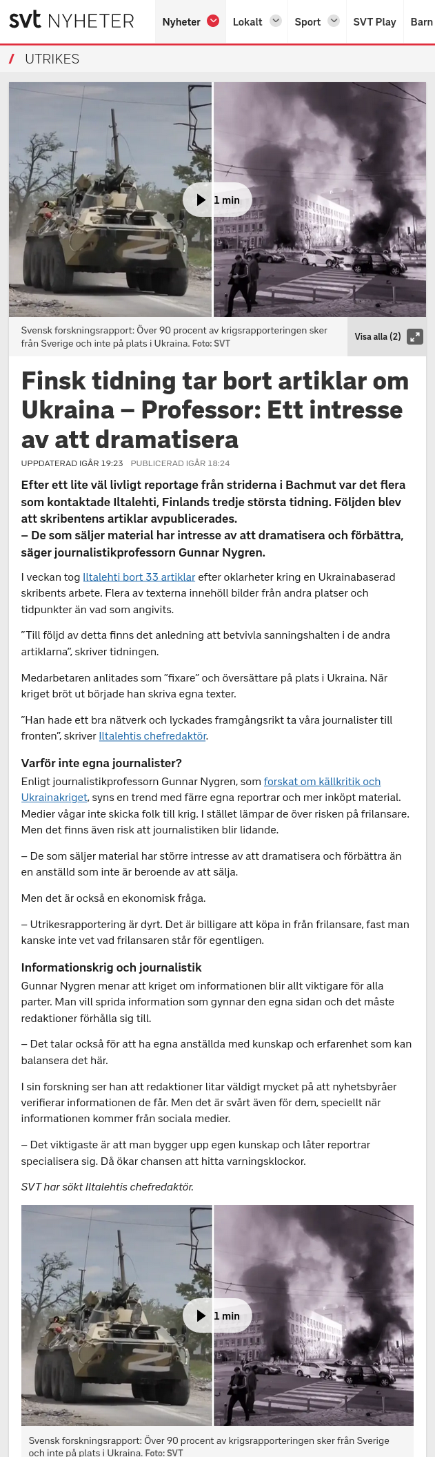 Artikelbortagning I Finland Om Ukraina