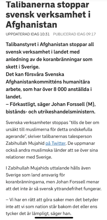 Svenskstoppande Talibaner