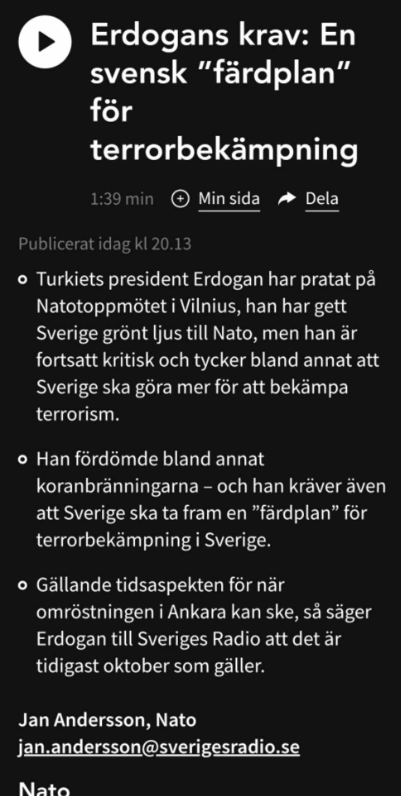 Erdoğan Kräver Svensk Färdplan