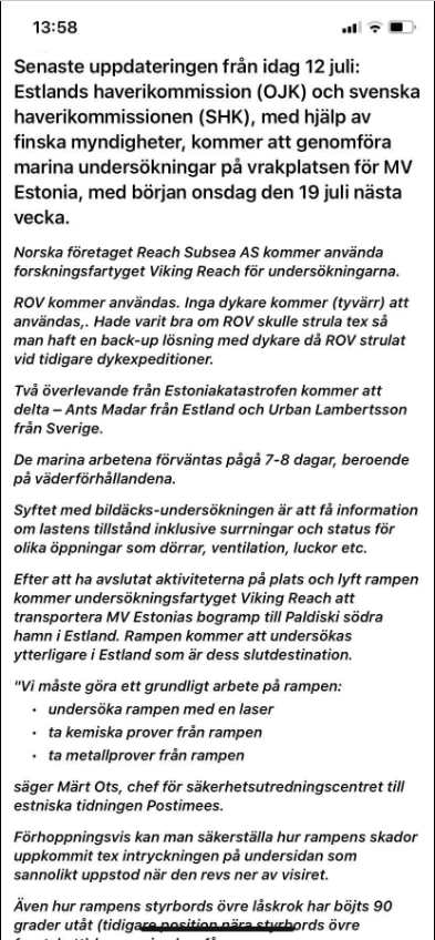 Ny ROV-Undersökning För Estonia