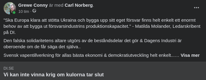 Enormt Försvarsindustriutbyggnadsbehov I DI