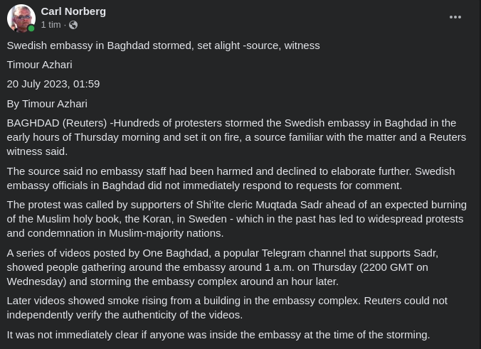 Svenska Ambassaden I Bagdad Stormad