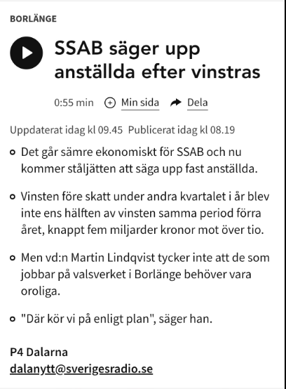 SSAB Varslar Efter Vinstras