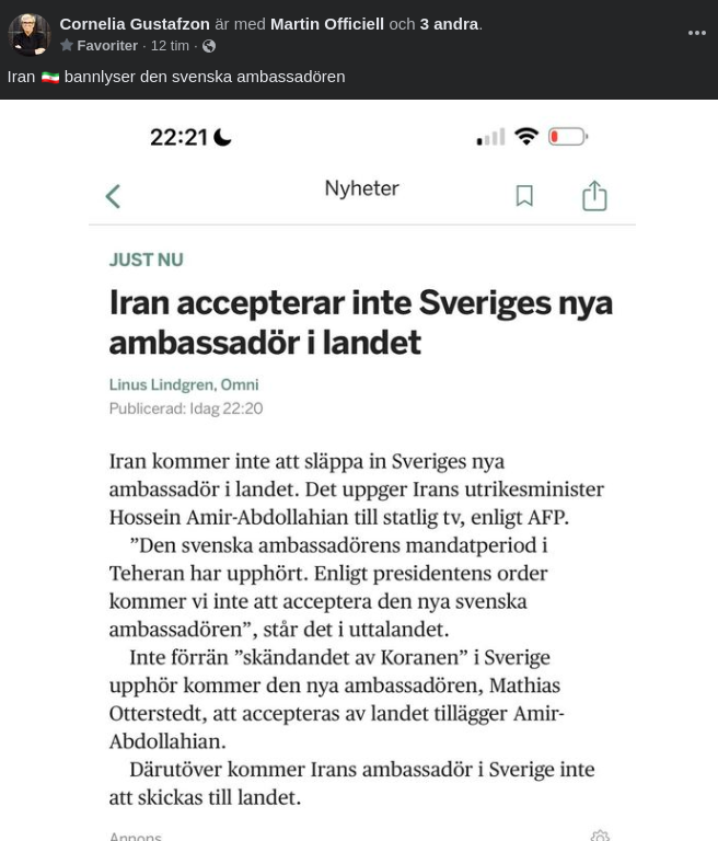 Iran Portar Svenska Ambassdören