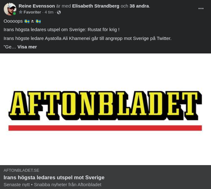 Sverige Muslimkrigsrustar Enligt Iran