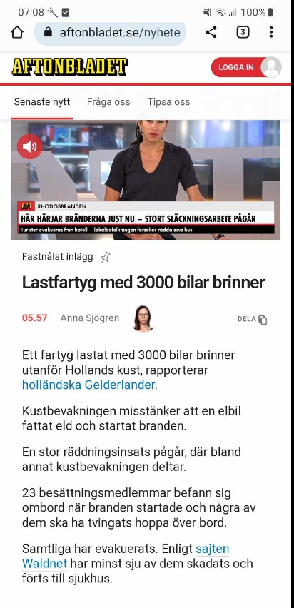 Elbilsbrand På Bilfartyg