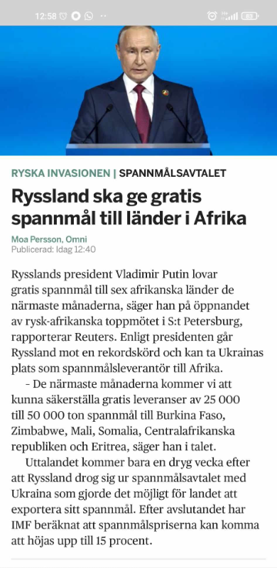 Ryssland Ger Gratis Spannmål Till Afrikanska Länder
