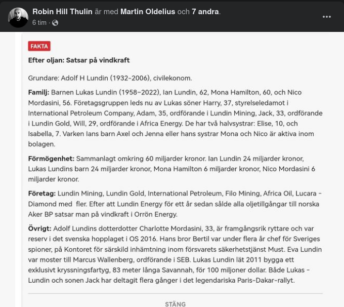 Från Olja Till Vind För Lundin