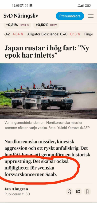 Japansk Rustning & Möjligheter För Svensk Försvarskoncern