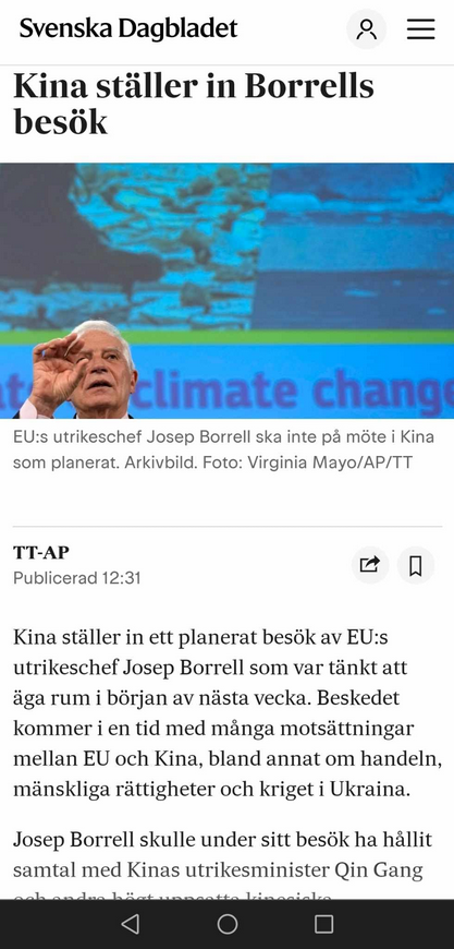 Kina Ställer In Borell-Besök