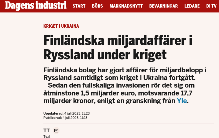Finska Miljardaffärer I Ryssland