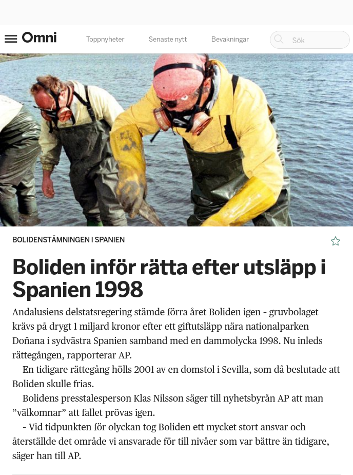 Boliden I Spansk Rätt För Utsläpp 1998