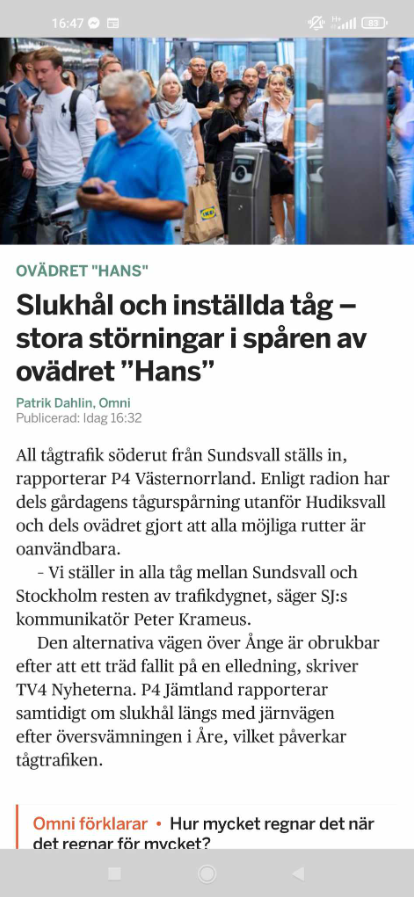 Södergående Sundsvallståg Inställda