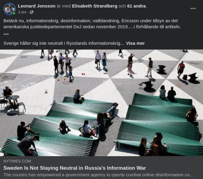 Oneutralt Sverige Mot Rysslands Informationskrig I NY-Times