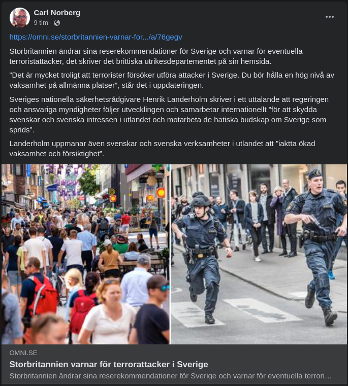 Storbritannien Varnar Resande För Terroristattacker I Sverige