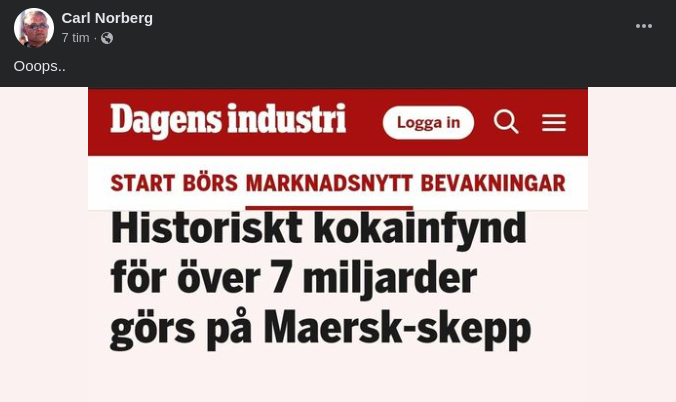 Kokain För Över 7 Miljarder Funnet På Maersk-Fartyg