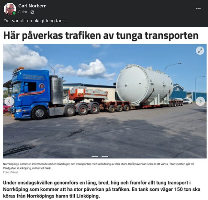 Tungtank Till Linköping