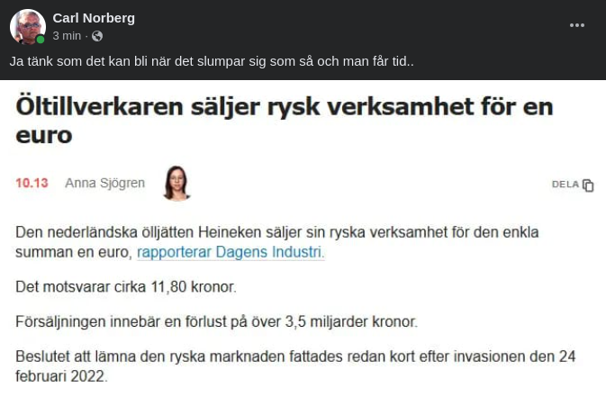 Heineken Säljer Rysk Verksamhet För 1 Euro