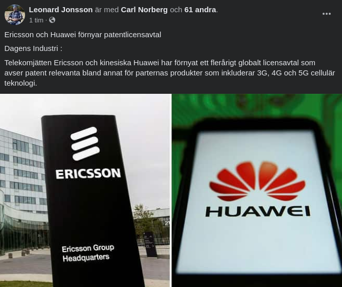 Patentlicensavtal Mellan Ericsson & Huawei