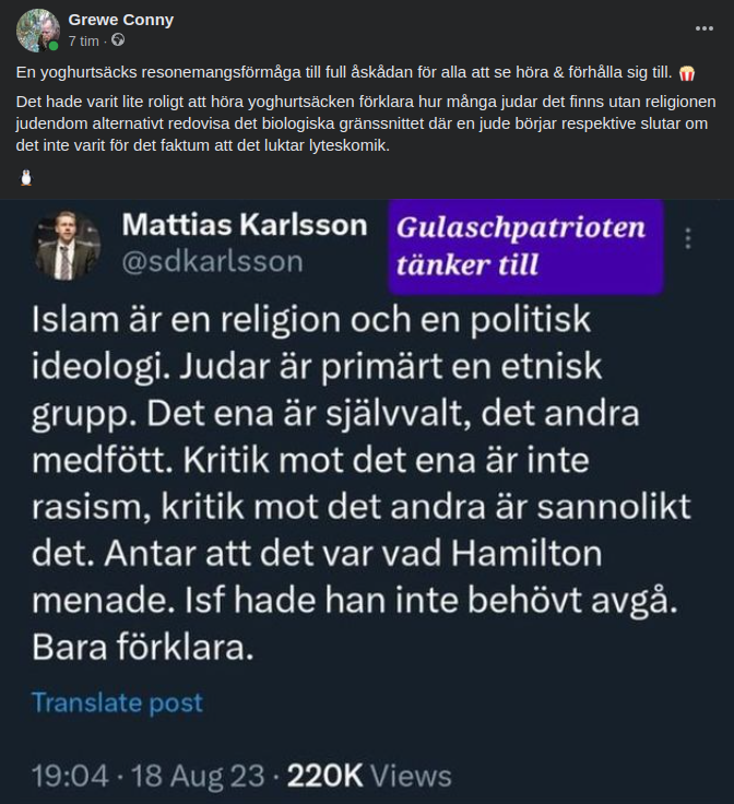 @sdkarlsson Tolkar Hamilton Angående Islam & Judar