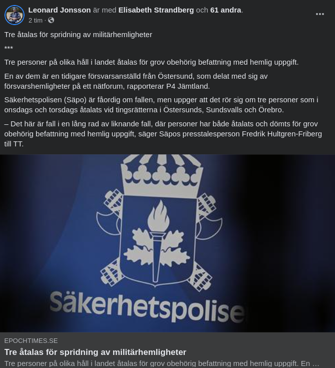 Tre Åtalade För Militärhemlighetsspridande