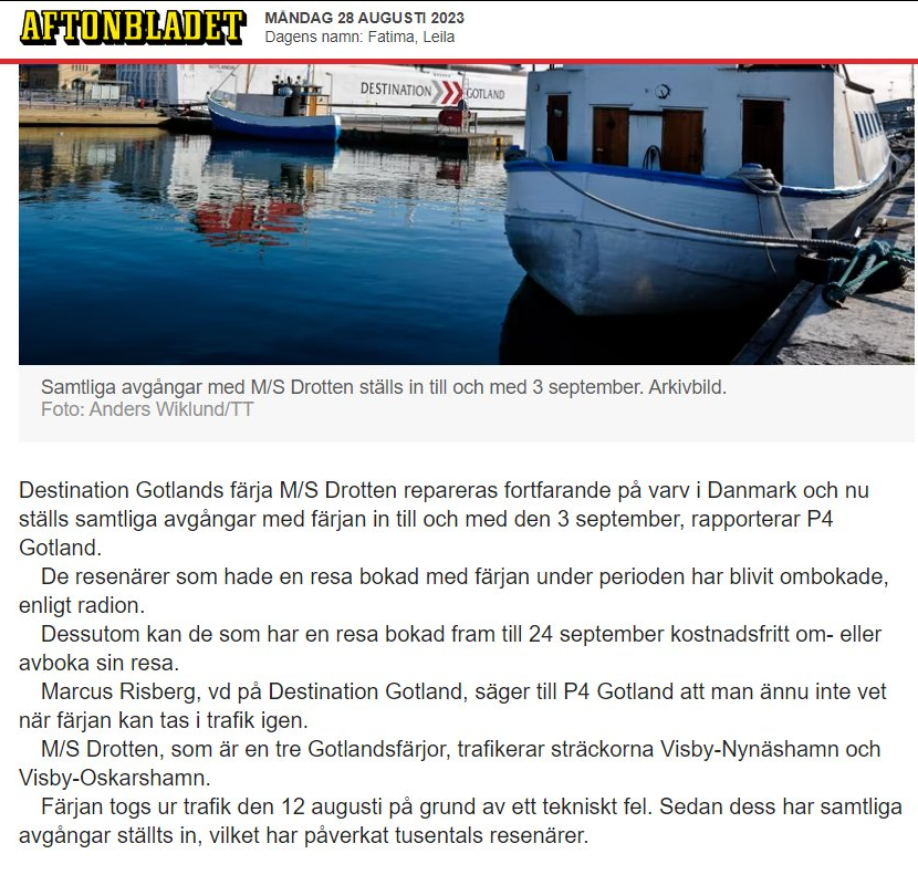 Gotlandsfärja Fortsatt På Varv