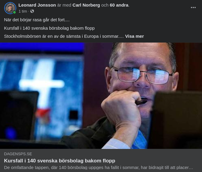 140 Kursfallande På Stockholmsbörs